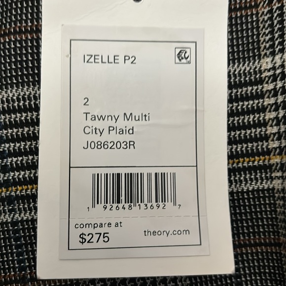 NWT THEORY “TAWNY” city plaid pant size 2 - Picture 2 of 5